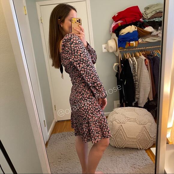 NWT byTiMo Black Pink Viscose Floral Puff Long Sleeve Mini Dress Ditsy Large L - Picture 4 of 14